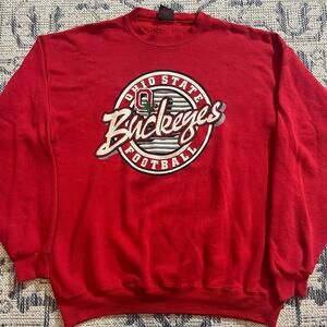 VTG 90's Ohio State Buckeyes Football College Crewneck Red Size XL